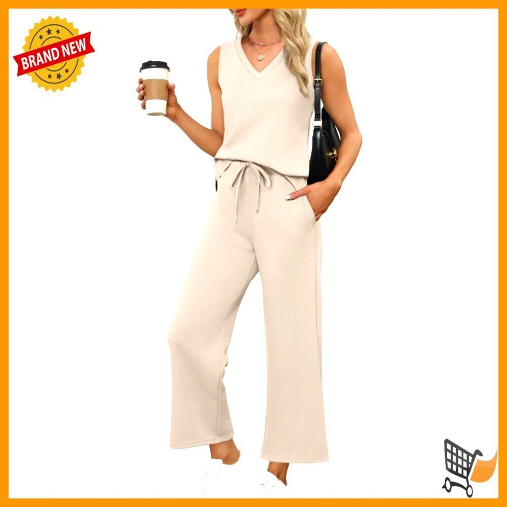 Two Piece Lounge Set V Neck Tank Wide Leg Pants Comfortable Chic Matching Outfit